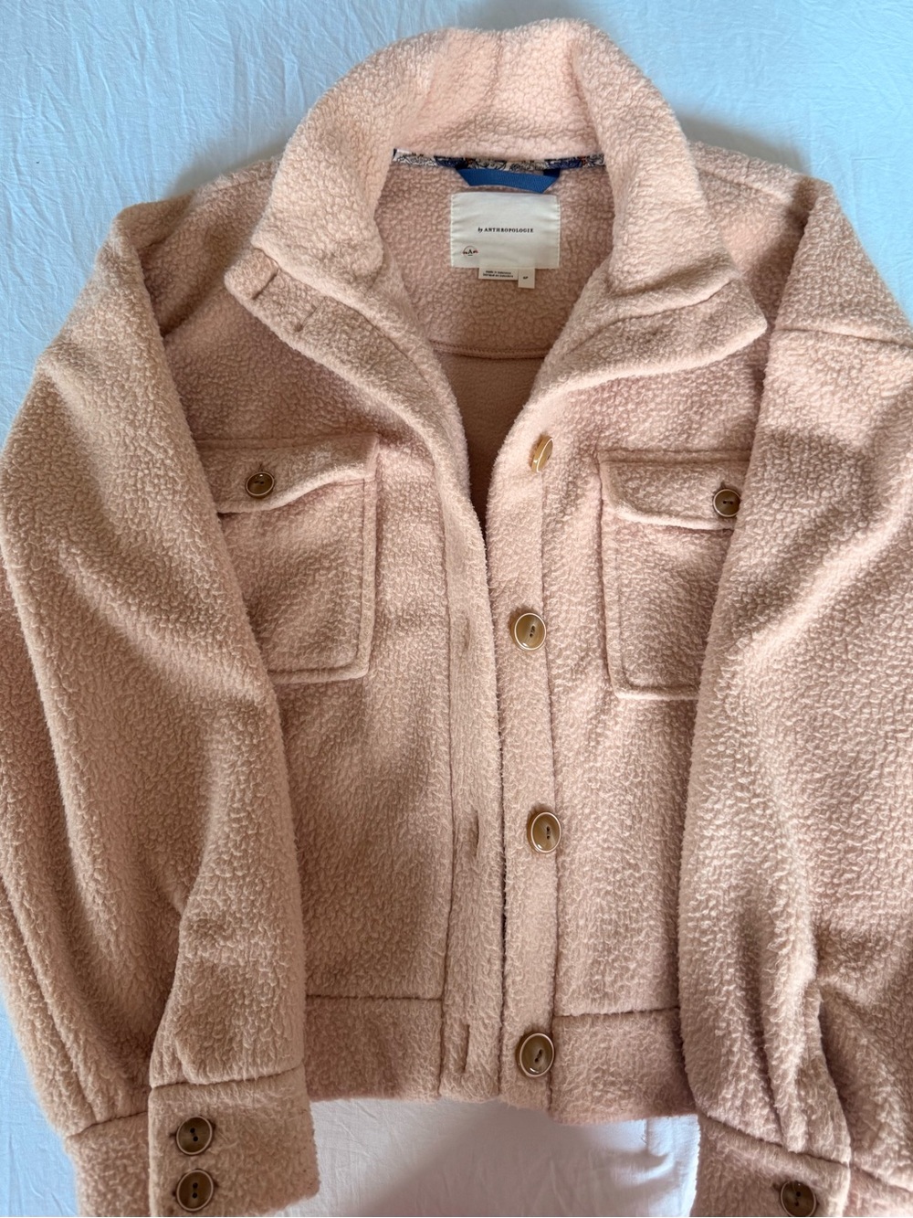 Anthropologie Blush Sherpa Button-Front Teddy Jacket
